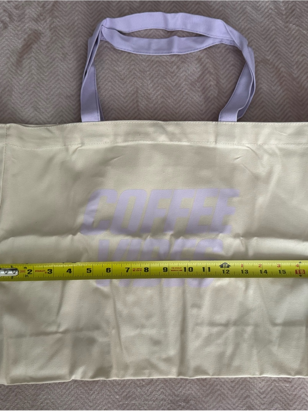 NWT Nespresso Lavender-Accented Cream Tote Bag with 'COFFEE' Print